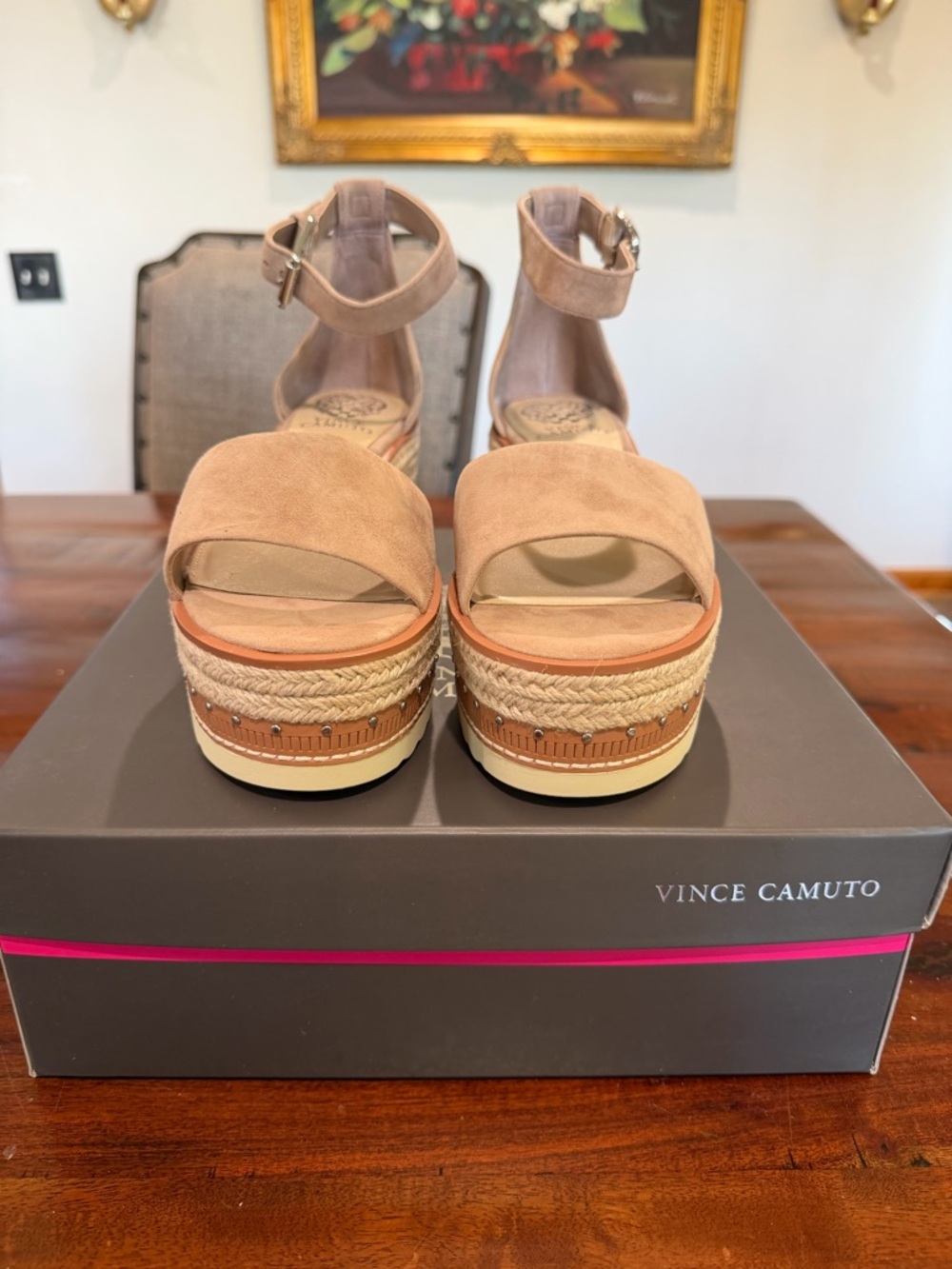 Vince Camuto Beige Suede Platform Espadrille Wedge Sandals - Picture 4 of 6